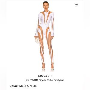 MUGLER for FWRD Sheer Tulle Bodysuit in White & Nude Size 38